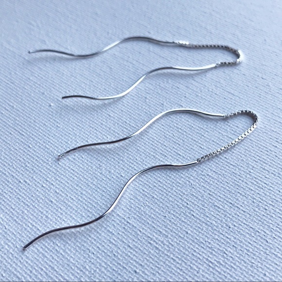NEW Sterling Silver Wavy Threader Earrings - Picture 2 of 7